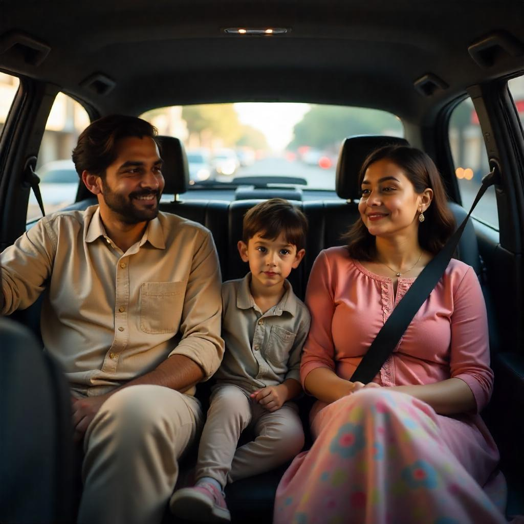 Family enjoying relaxed travel with chauffeur car rental in Pakistan
